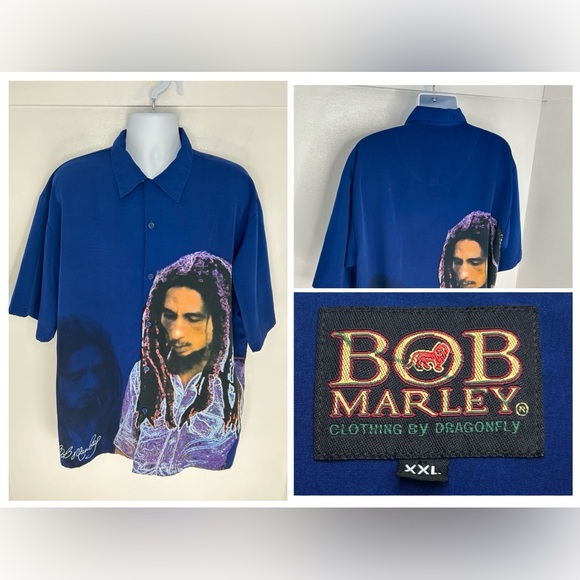 Dragonfly Other - Bob Marley Vintage Dragonfly Shirt XXL Blue Rasta Reggae All Over Big Print VTG
